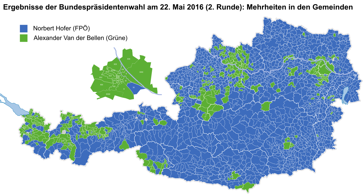 The second round of the Austrian presidential election made clear the divide between the urban centers and the rest of the country.
