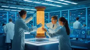 Illustration of researchers utilizing AI technology to decode a 2,000-year-old Greek scroll without unrolling it. Image generated by AI.