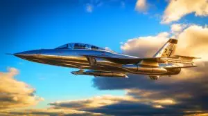 Illustration of the F-47 fighter jet emerging from a secretive collaboration between Boeing and Lockheed Martin. Image generated by AI.