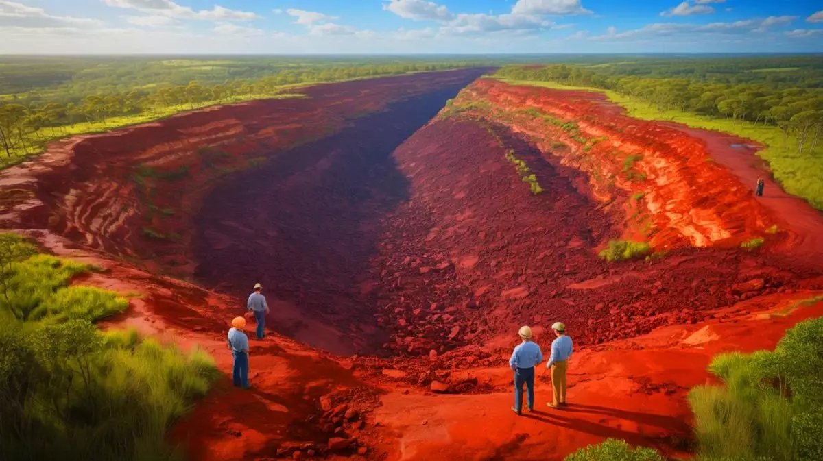 Illustration of a colossal iron ore deposit discovery in Western Australia. Image generated by AI.