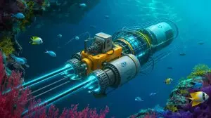 Illustration of China's innovative deep-sea cable-cutting device operating at extreme depths. Image generated by AI.