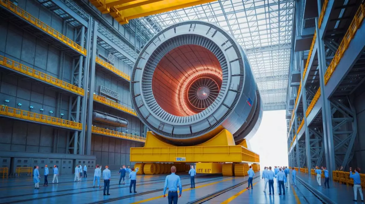 Illustration of China's delivery of a 50-foot-wide magnetic system to the ITER project in France. Image generated by AI.