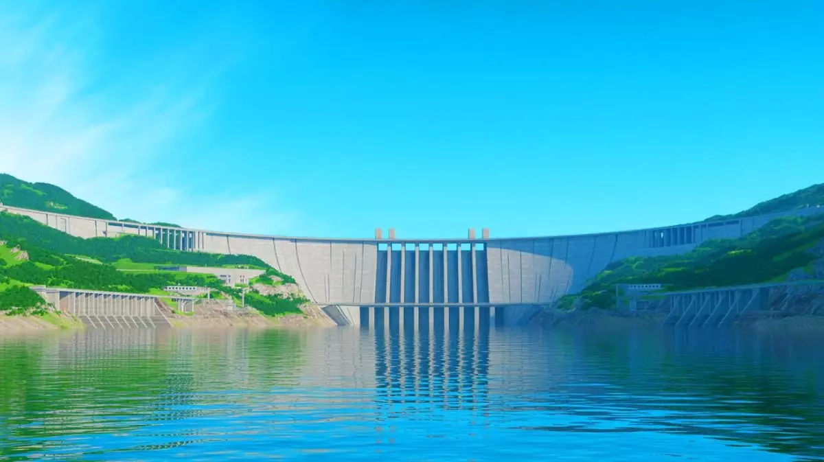 Illustration of the Three Gorges Dam and its potential environmental impact on Earth's rotation. Image generated by AI.