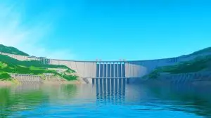 Illustration of the Three Gorges Dam and its potential environmental impact on Earth's rotation. Image generated by AI.