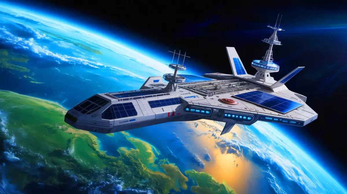 Illustration of the U.S. Space Force's innovative orbital aircraft carrier in Earth's orbit. Image generated by AI.