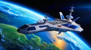 Illustration of the U.S. Space Force's innovative orbital aircraft carrier in Earth's orbit. Image generated by AI.