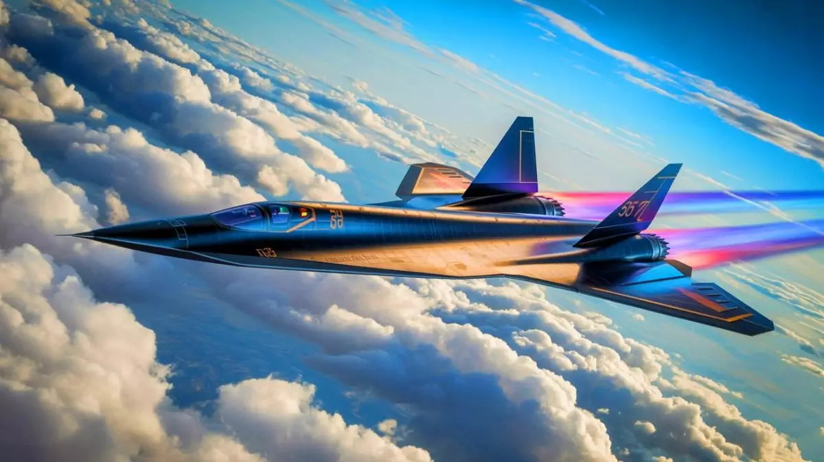 Illustration of the SR-72 hypersonic jet soaring at speeds over Mach 5. Image generated by AI.