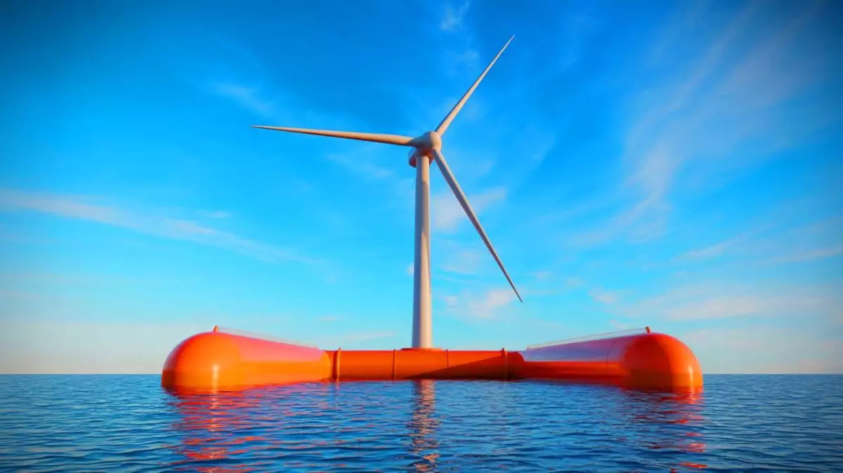 Illustration of the world's largest floating wind turbine, the Qihang, highlighting China's advancements in renewable energy. Image generated by AI.