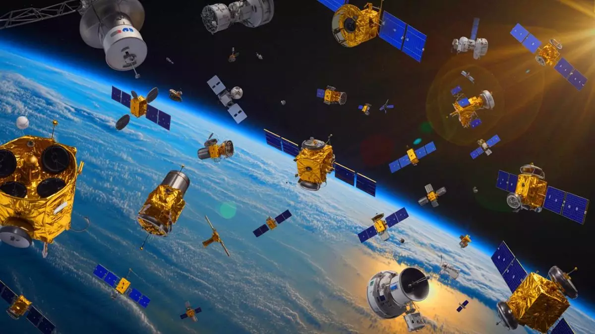 Illustration of China's Guowang and Qianfan satellite constellations in orbit around Earth. Image generated by AI.