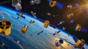 Illustration of China's Guowang and Qianfan satellite constellations in orbit around Earth. Image generated by AI.