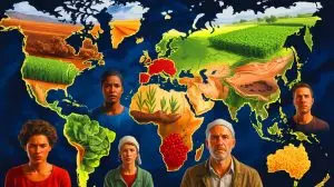 Illustration de l'impact mondial de l'insécurité alimentaire sur plusieurs pays. Image réalisée par IA.