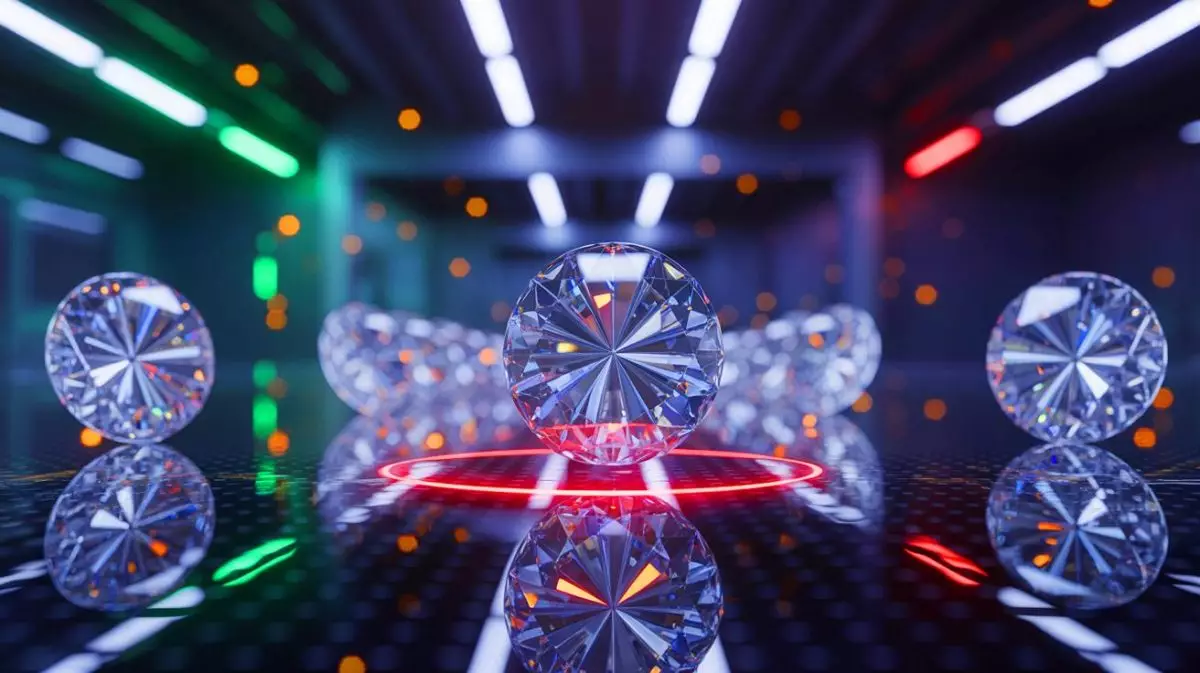 Illustration de nanodiamants en lévitation et rotation à des vitesses extrêmes révélant des secrets de la gravité quantique. Image réalisée par IA.