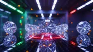 Illustration de nanodiamants en lévitation et rotation à des vitesses extrêmes révélant des secrets de la gravité quantique. Image réalisée par IA.