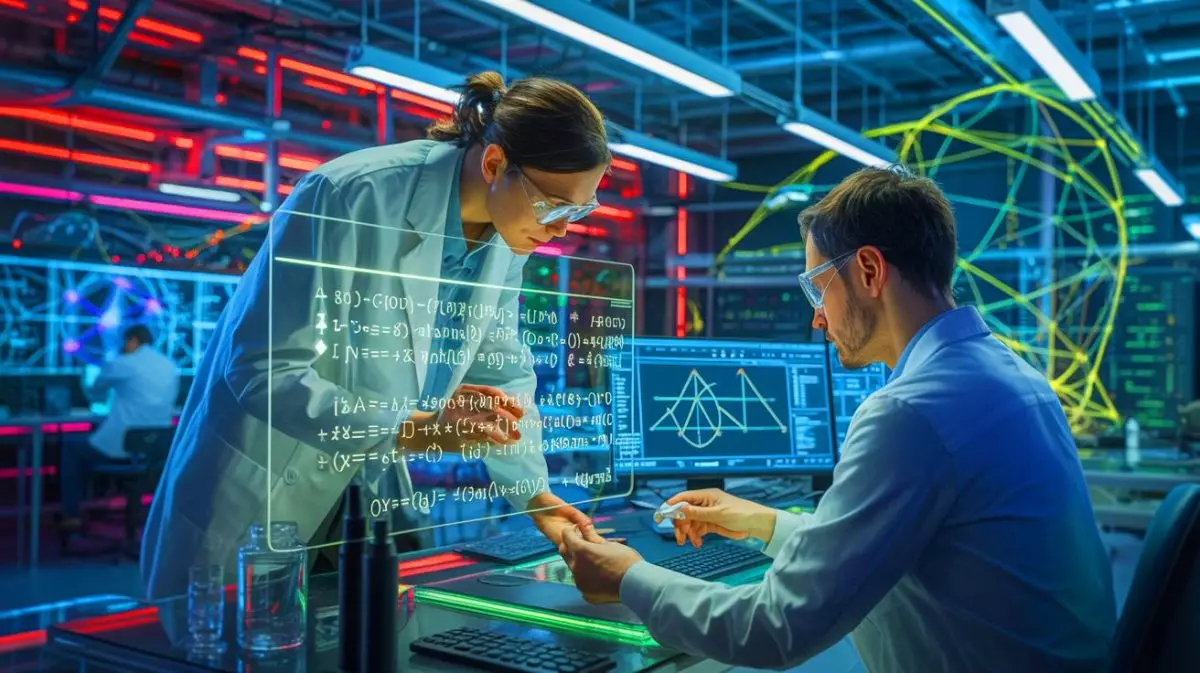 Illustration de la collaboration novatrice entre un mathématicien et un expert des algorithmes pour résoudre des équations polynomiales complexes. Image réalisée par IA.