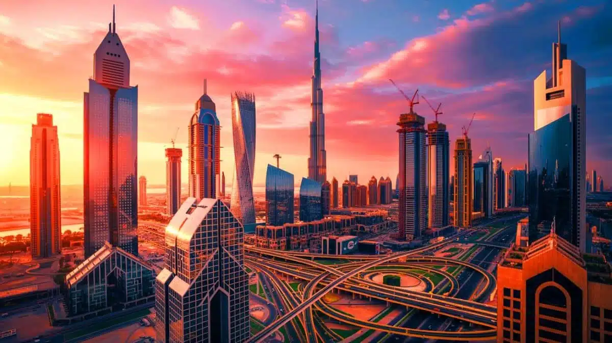 Illustration de la future silhouette du Burj Azizi à Dubaï, deuxième plus haut gratte-ciel prévu au monde. Image réalisée par IA.