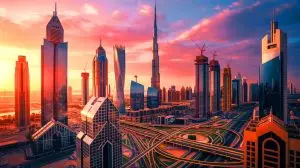 Illustration de la future silhouette du Burj Azizi à Dubaï, deuxième plus haut gratte-ciel prévu au monde. Image réalisée par IA.
