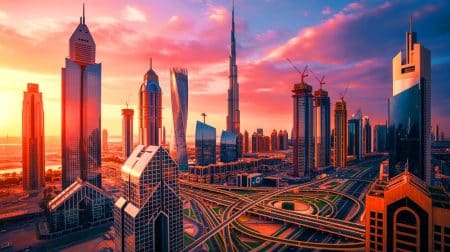 Illustration de la future silhouette du Burj Azizi à Dubaï, deuxième plus haut gratte-ciel prévu au monde. Image réalisée par IA.