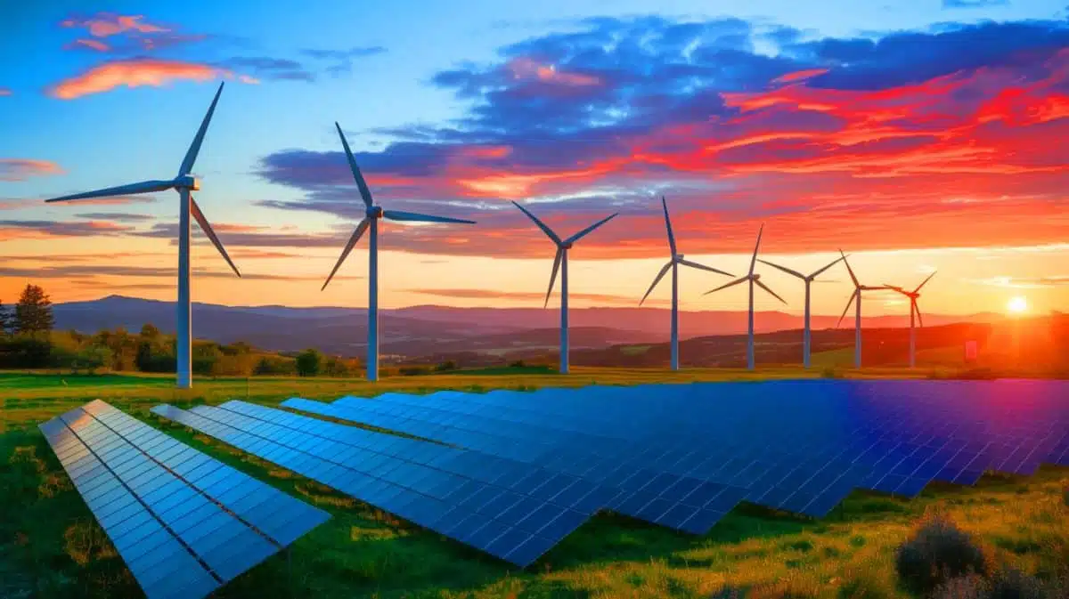 Illustration of Europe's transition to renewable energy amid geopolitical tensions. Image generated by AI.