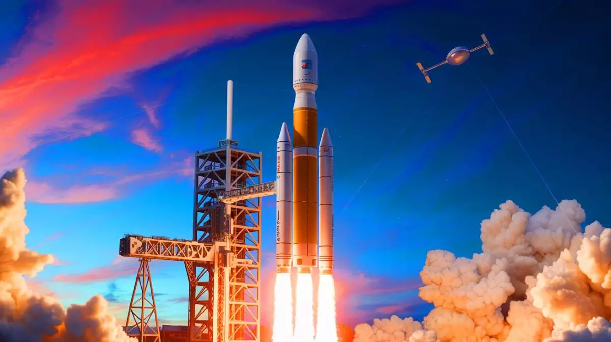 Illustration of SpinLaunch's ambitious satellite deployment plan combining traditional and kinetic launch systems. Image generated by AI.