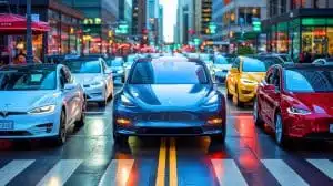 Illustration of Tesla's challenges in the global electric vehicle market. Image generated by AI.
