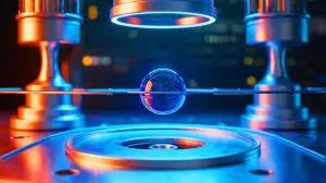 Illustration de la capture d’un unique atome de strontium par le physicien David Nadlinger. Image réalisée par IA.