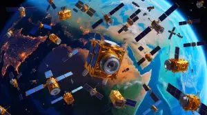 Illustration de la congestion orbitale due aux méga-constellations de satellites chinois. Image réalisée par IA.