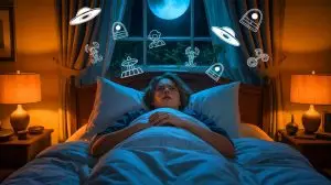 Illustration de la relation entre le sommeil perturbé et la vulnérabilité aux théories du complot. Image réalisée par IA.