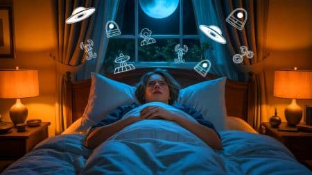 Illustration de la relation entre le sommeil perturbé et la vulnérabilité aux théories du complot. Image réalisée par IA.