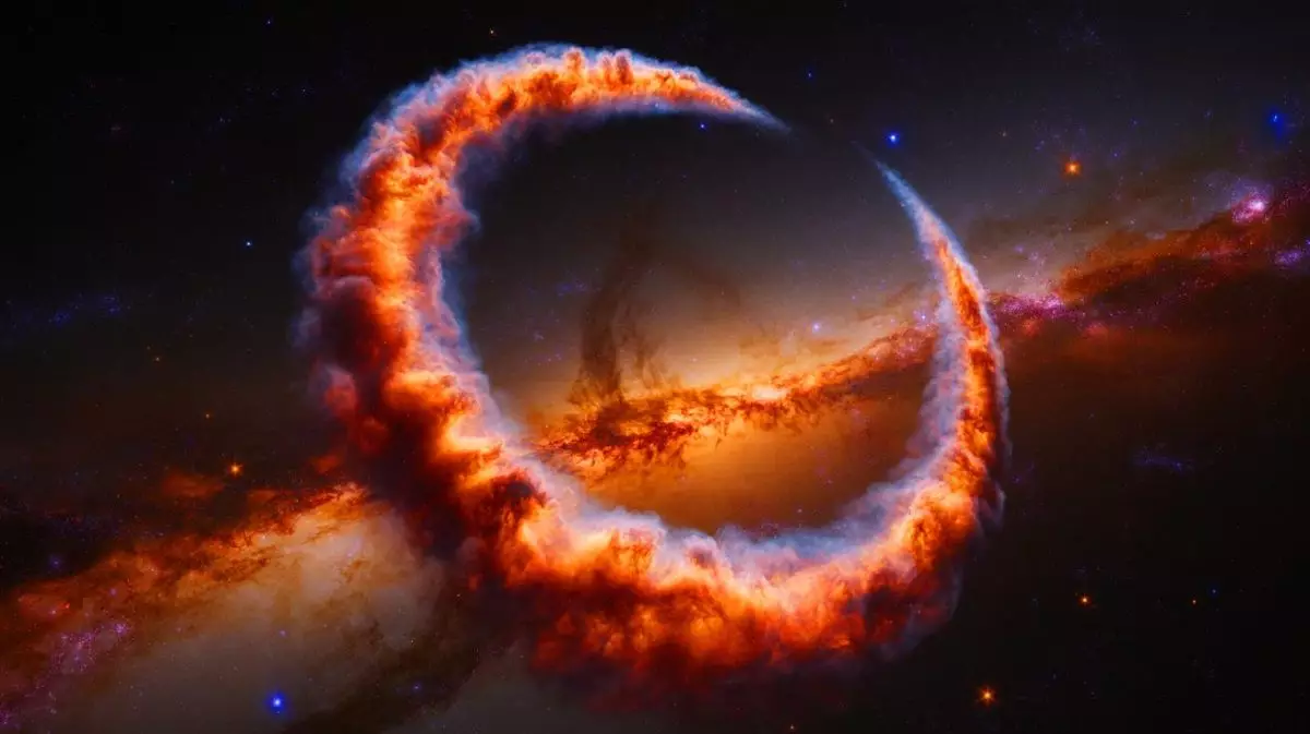 Illustration of the Eos molecular cloud, a colossal crescent-shaped structure in space. Image generated by AI.