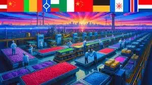 Illustration of China's control over gallium impacting global semiconductor and battery industries. Image generated by AI.