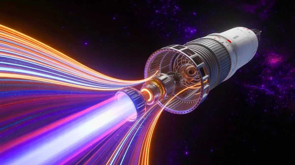 Illustration de la nouvelle technologie de propulsion spatiale sans propulseur défiant les lois physiques. Image réalisée par IA.