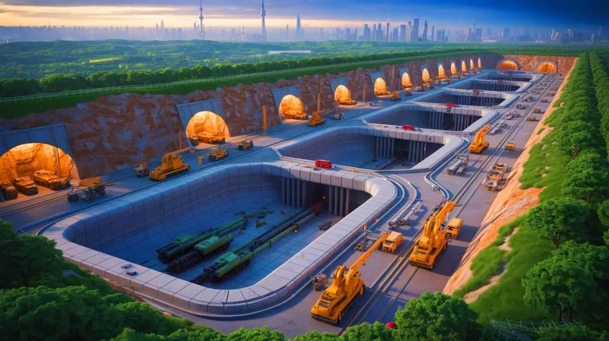 Illustration de la construction du plus grand centre de commandement militaire souterrain en Chine. Image réalisée par IA.