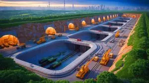 Illustration de la construction du plus grand centre de commandement militaire souterrain en Chine. Image réalisée par IA.