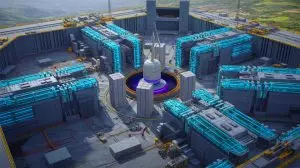 Illustration de la construction d'un complexe de fusion laser en Chine. Image réalisée par IA.