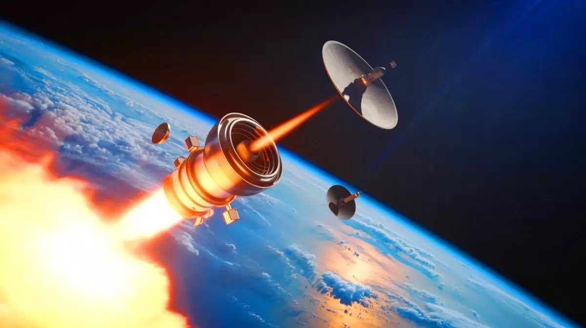 Illustration de l'innovation de SpinLaunch avec son canon centrifuge pour le lancement de microsatellites. Image réalisée par IA.