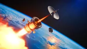 Illustration de l'innovation de SpinLaunch avec son canon centrifuge pour le lancement de microsatellites. Image réalisée par IA.