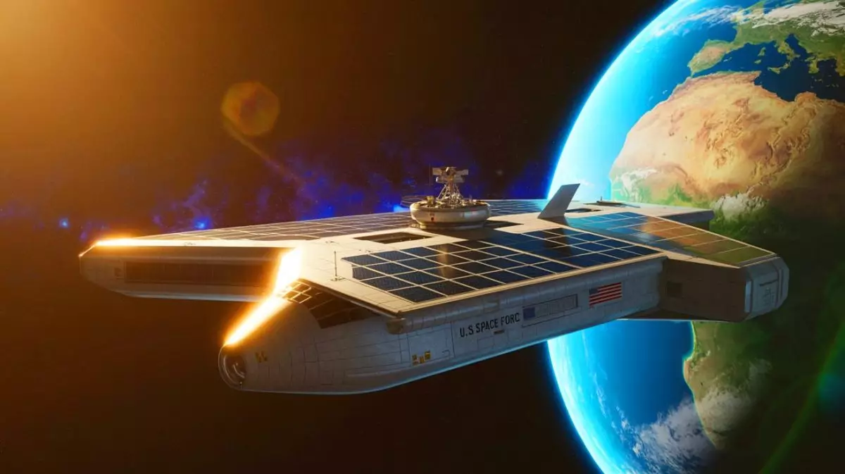 Illustration de l'orbital aircraft carrier développé par Gravitics pour la Space Force des États-Unis. Image réalisée par IA.