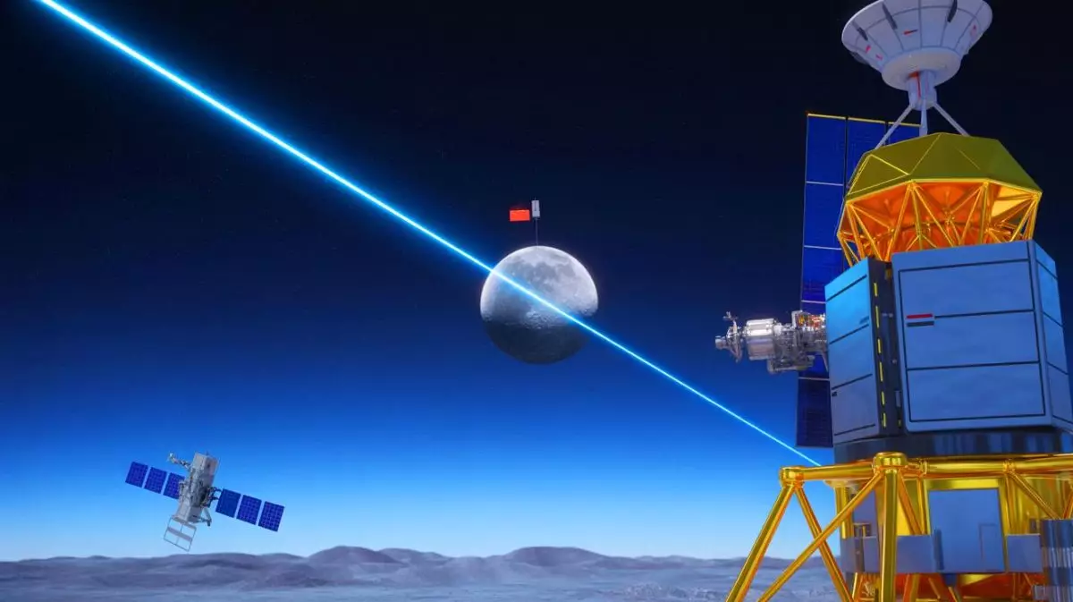 Illustration de la Chine réussissant à faire rebondir un laser sur un satellite lunaire en plein jour. Image réalisée par IA.