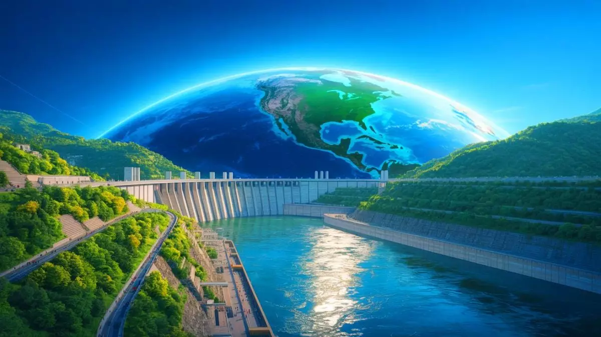 Illustration de l'impact potentiel du barrage des Trois Gorges sur la rotation terrestre. Image réalisée par IA.