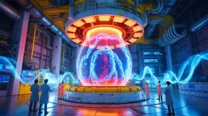 Illustration du tokamak WEST établissant un record mondial en maintenant un plasma pendant 22 minutes. Image réalisée par IA.
