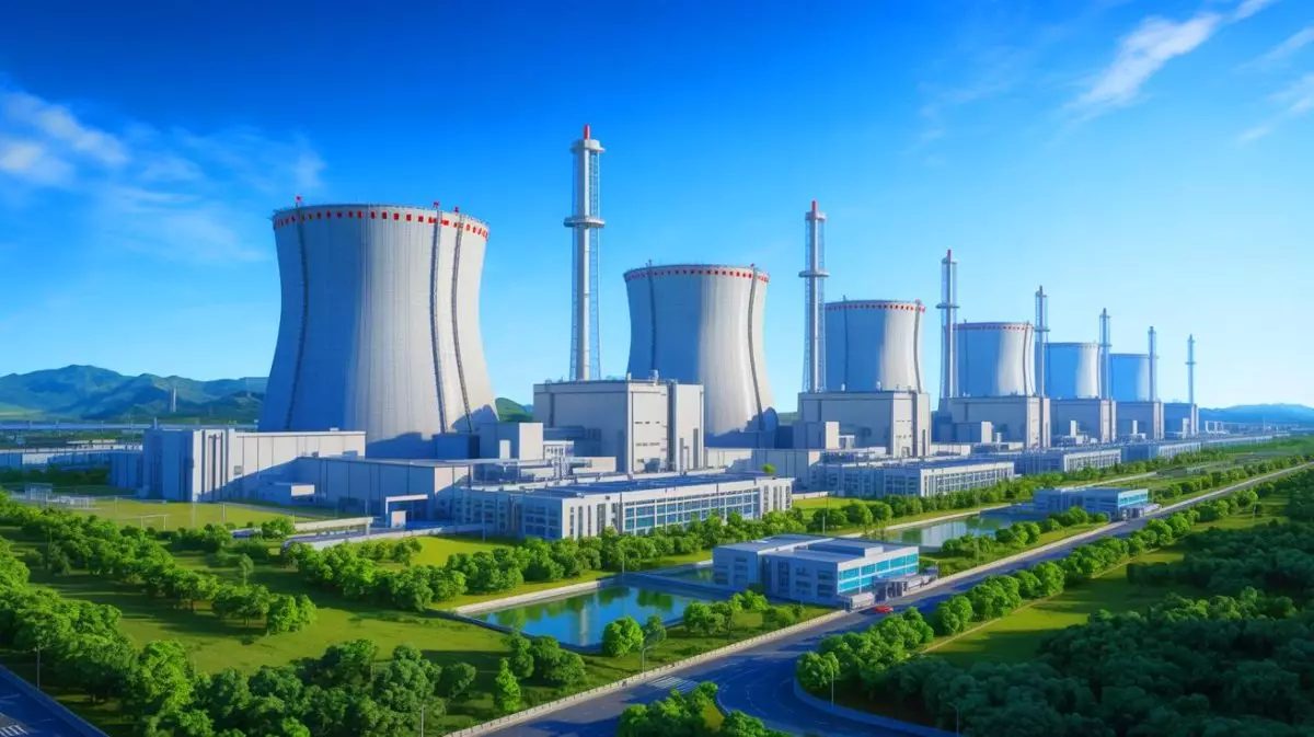 Illustration de la centrale nucléaire de Zhangzhou en Chine et de son réacteur Hualong-1. Image réalisée par IA.