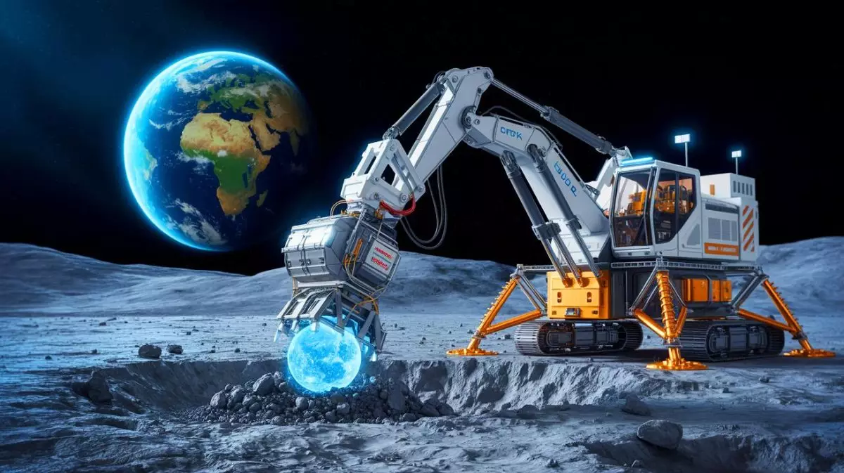 Illustration of Interlune's lunar excavator extracting helium-3 from the moon. Image generated by AI.