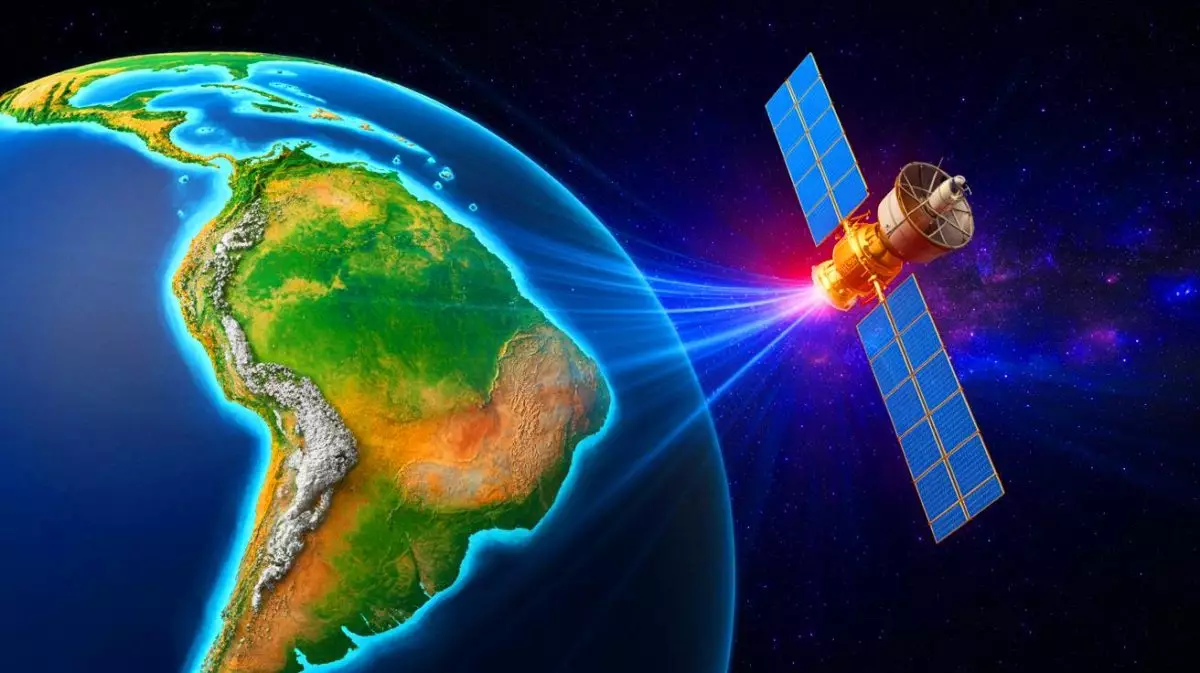 Illustration of the South Atlantic Anomaly affecting Earth's magnetic field. Image generated by AI.