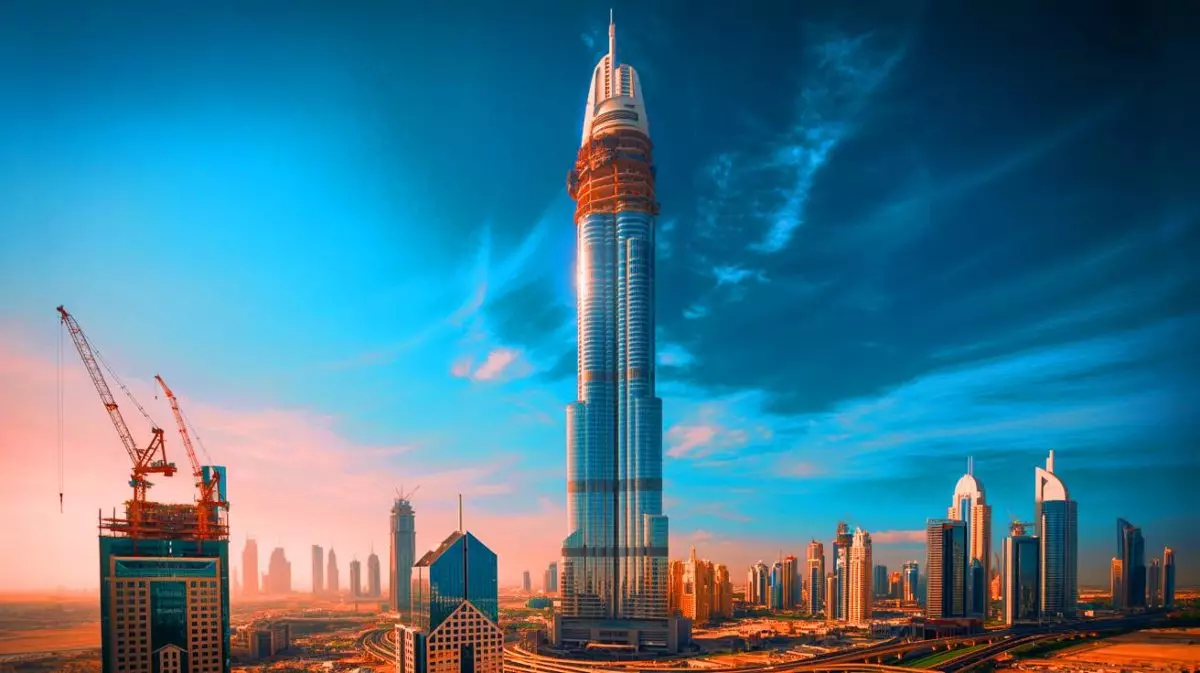 Illustration of the Burj Azizi skyscraper in Dubai, set to become the world's second tallest building. Image generated by AI.