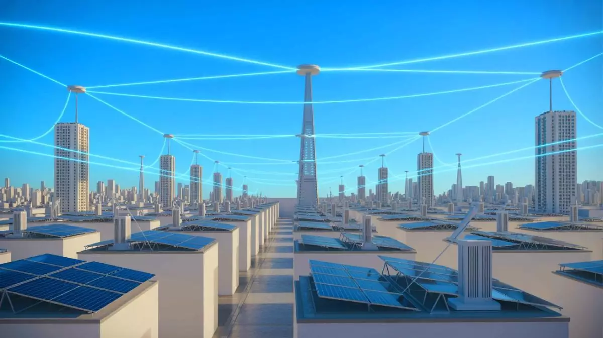 Illustration of wireless electricity transmission across vast distances. Image generated by AI.