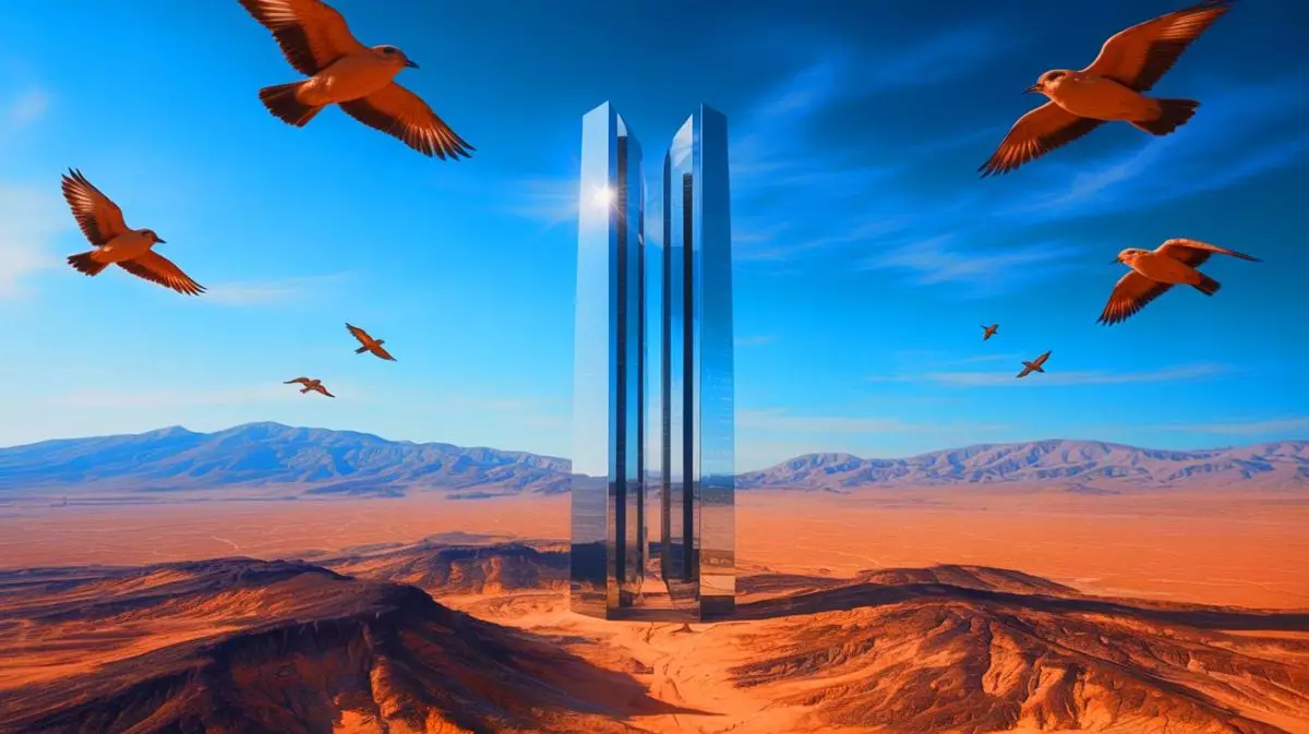 Illustration of the futuristic Line project stretching across the Saudi Arabian desert. Image generated by AI.