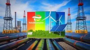 Illustration of the British Advertising Standards Authority banning a TotalEnergies advertisement for greenwashing. Image generated by AI.