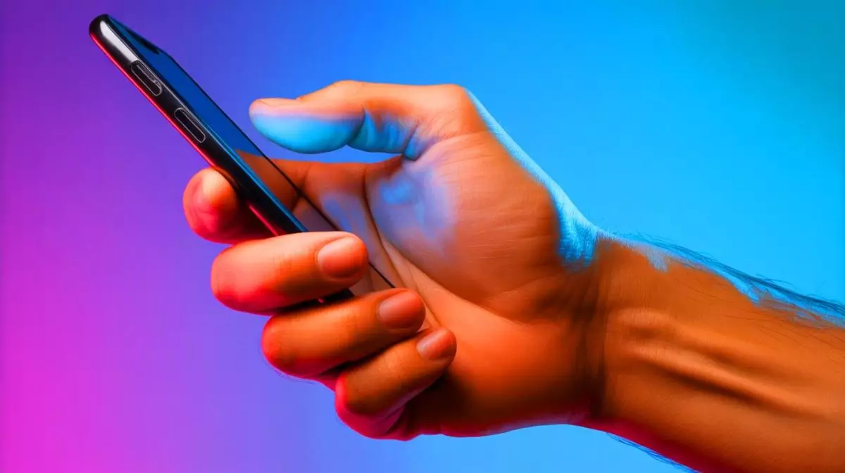 Illustration of a smartphone causing physical changes in human hands. Image generated by AI.
