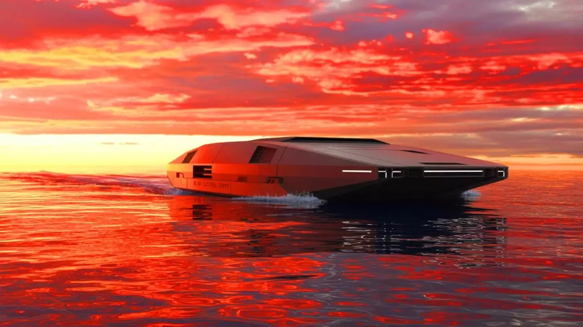 Illustration of the USX-1 Defiant, an advanced autonomous naval vessel developed by DARPA. Image generated by AI.