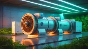 Illustration of GE Vernova's advanced gas turbines achieving 3 million hours of operation. Image generated by AI.
